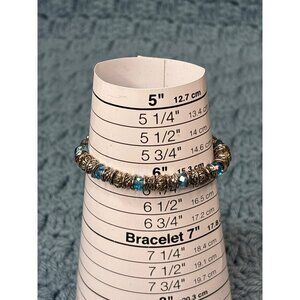 Artisan Bracelet Silvertone Faceted Blue Glass Beads Toggle Clasp 6 inches Long